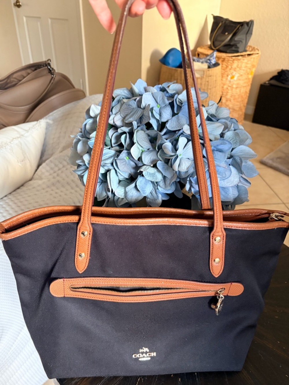 Coach black Tote with Brown Leather Trim with hangtag